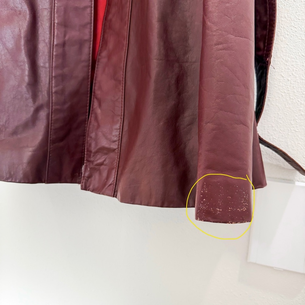 Vintage Y2K 70s Retro Wilson Leather‎ Burgundy Leather Trench Coat XS-S - Picture 9 of 9